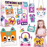 Sofier Beginner Sewing Kit for Kids 8 Pack Cute Felt DIY Crafts Arts and Crafts for Girls Animal Purse Bags Birthday Christmas Gift Idea