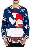 Tipsy Elves Men's Ugly Christmas Sweaters - Funny Christmas Sweaters for Men - Fun Holiday Pullovers - Men's Hilarious Blue Pooping Santa Claus Ugly Christmas Sweater Size X-Large