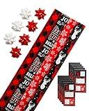 American Greetings 120 sq. ft. Red and Black Christmas Wrapping Paper Set with Cut Lines (4 rolls 30 in. x 12 ft., 7 Bows, 30 Gift Tags), Christmas Text, Plaid, Reindeer and Snowflakes