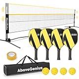AboveGenius Pickleball Set with Net, Pickleball Paddles Set of 4, Portable Net for Driveway, Lightweight Rackets, 4 Outdoor Balls, 1 Storage Bag