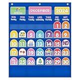 Mewise Monthly Calendar Pocket Chart with 92 Activity Cards for Kids,Simplified Calendar Pocket Chart for Kids Easy Learning,Classroom/Teacher Must Have Supplies/School Decor (Blue English)
