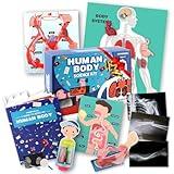 Human Body Activities & Experiments Science Kit for Kids,Human Anatomy Body Parts with Broken Bones X Ray,Lung Breathing Model, Vessels, Digestive System,Muscles Model,Skeleton,Human Organ STEM 5+