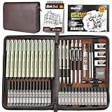 Nicpro 58 PCS Art Drawing Supplies Kit in Leather Case, Art Mechanical Pencil Set with 6 Metal Drafting Pencil 0.5 & 0.7 & 0.9 & 2mm, 12 Micron Pen, Sketch Book, 30 Tube Lead Refills for Sketching