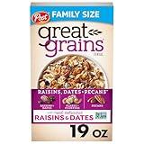 Post Great Grains Raisins Dates and Pecans Breakfast Cereal, Raisin Cereal with Sweet Dates and Granola Clusters, Non-GMO Project Verified, 19 OZ Box