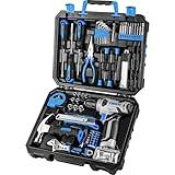 DEKOPRO Drill Set: Tool Set with 8V Blue Cordless Drill, Home Tool Kit with Drill, Hand Tool Kits for Women 126 Piece