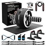 Ab Roller Wheel, 10-In-1 Ab Exercise Wheels Kit with Resistance Bands, Knee Mat, Jump Rope, Push-Up Bar - Home Gym Equipment for Men Women Core Strength & Abdominal Exercise