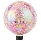 VCUTEKA Gazing Ball, Iridescent Crackled Glass Mosaic Gazing Balls Sphere for Garden Lawn Outdoor Ornament Yard Decorative, 10-Inch, Pink