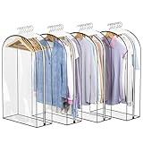 Liuoud Clear Garment Bag For Hanging Clothes- 4 Pack 10” Gusseted Suit Bags For Closet Storage, Plastic Clothes Storage Bag For Suit Coat Dress, fur, Closet Cover For Open Closet