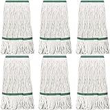 6 Pack Heavy Loop End Cotton String Mop Head Heavy Duty Mop Head Commercial Refills Mop Head Replacement for Home Industrial Commercial Floor Cleaning(White, Green)