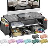 gianotter Desk Organizers and Accessories, Monitor Stand with Drawer and 2 Pen Holder, Desktop Organizer Suitable for Offices and Dormitories(Black)
