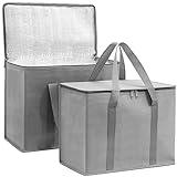 (Not Made In China) Insulated Reusable Grocery Bags, Catering and Delivery Bag For Hot and Cold Food, Collapsible Thermal Tote For Doordash and Uber Eats (1, Gray, X-Large)
