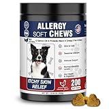 Dog Allergy Chews 200 Treats, Dog Allergy and Itching Skin Relief Bites Immune Support Dogs Probiotics for Yeast, Itchy Skin and Itchy Ears Anti Itch Licking Paws Treatment for Dogs Seasonal Allergies