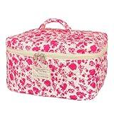 WYJ Rose Red Large Quilted Floral Makeup Bag Cute Soft Coquette Aesthetic Cosmetic Bag Cotton Travel Toiletry Bag for Women
