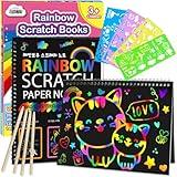 ZMLM Scratch Paper Art-Crafts Gift: 2 Pack Bulk Rainbow Magic Paper Supplies Toys for 3 4 5 6 7 8 9 10 Years Old Girls Kids Favors Gifts for Birthday Christmas Party Games Stocking Stuffers Kits