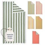 Cabana Striped Gauze Turkish Beach Towel - Large 36 x 69 | Quick Dry Beach Towel Blends Retro Style with Everyday Beach Comfort | Sand Free Design for a Clean, Carefree Day in The Sun (Green)