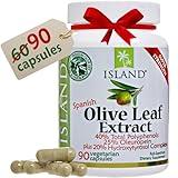 Island Nutrition, Olive Leaf Extract Capsules – 25% Oleuropein (40% Total Polyphenols), Plus 20% Hydroxytyrosol Complex – 100% Grown & Extracted in Spain (90 Capsules)