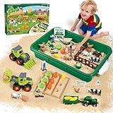 FRUSE Play Sand Farm Toys,Sensory Bins for Toddlers with 2.2lbs Sensory Play Sand,Farm Figures & Tractor Playset,Sandbox Toys for Kids 3 4 5 6 7