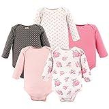 Hudson Baby baby girls Cotton Long-sleeve Bodysuits Bodysuit, Basic Pink Floral, 0-3 Months US