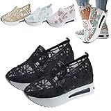 AODGHC Floral Embroidery Breathable Sheer Mesh Sneakers, 2023 Spring Lace Mesh Casual Shoes, Floral Embroidery Sheer Mesh Sneakers for Women (US 8,Black)