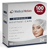 MEDICAL NATION 24" Hair Net Disposable Bouffant Caps |100 Pack, White| Hairnets, Hair Cover, Non-Pleated Unisex | Perfect for Work, Medical, Labs, Nurse, Tattoo, Hair Nets Food Service| Size 24" White