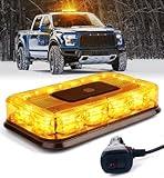 LUMENIX 12" Rooftop Strobe Beacon Light 72 LED Magnetic Emergency Flashing Warning Caution Mini Lights Bar for Construction Vehicles Snowplow Tow Work Trucks Postal Mail Cars Patent Design - Amber