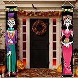 Allenjoy Day of The Dead Porch Sign Door Banner Halloween Costume Mexico Dia De Los Muertos Baby Shower Birthday Party Supplies Decorations Flag Welcome Hanging Home Wall Decor 11.8x70.9 Inch 2PCS