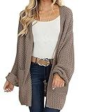 MEROKEETY Women's 2024 Fall Open Front Chunky Knit Sweater Oversized Lantern Sleeve Cardigan Outwear, Mocha, Large