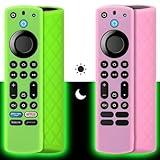 Pinowu Silicone Remote Case (2pcs) for Fire TV Stick 4K Max / 4K Max 2nd / Toshiba/Insignia/Pioneer/Omni Series Fire TV Alexa Voice Remote Enhanced w/Lanyard (Green and Pink, Both Glow)
