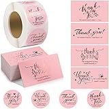 Outus 600 Pieces Thank You for Supporting My Small Business Cards and Stickers Set - Pink Gold Foil Thank You Cards for Retail Store Package Insert Envelope Seals Business Owner Sellers