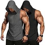 COOFANDY Men's Workout Hooded Tank Tops Bodybuilding Muscle Cut Off T Shirt Sleeveless Gym Lifting Hoodies 2 Pack