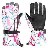 Azarxis Kids Winter Thermal Gloves, Children Waterproof Skiing Glove Touch Screen Windproof Keep Warm for Snowing, Skiing, Snowboarding, Cycling, Outdoor Activities (Rose Red, 9-13 Years Old)