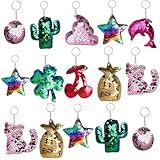 Outee Sequin Keychain 15 Pcs Flip Sequin Keychain for Mermaid Tail Clover Cat Animals Shape Christmas Gift Party Favors for Kids Adults Party Favors Gift Back to School Gifts 15 Different Designs