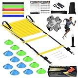 Speed Agility Training Equipment Set, Agility Ladder 20ft, 12 Football Cones, Resistance Running Parachute, Jump Rope, 5 Resistance Bands, Football Soccer Basketball Fitness Drills for Kids Adults