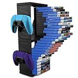 SIKEMAY Game Storage Tower for PS5/ PS4/ Xbox Series S & X/Xbox, Universal Video Games Discs Organizers 24 PCS with 4 Controllers Holder, Game Disk Box Stand Rack Accessories - Black