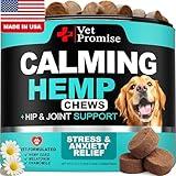 Advanced Calming Chews for Dogs - Hemp Dog Calming Chews - Anxiety Relief with Melatonin - Stress & Separation Anxiety - Sleep Aid + Hip and Joint Supplement Support - Made in USA - 70 Treats