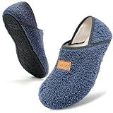 ANLUKE Slipper for Women Men Slipper Socks Fuzzy House Shoes Rubber Sole Slip On Soft-Lightweight Non Slip Indoor/Outdoor Blue Grey