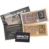 IMPACTO COLECCIONABLES - 2 Banknotes Used During The World War 2 by German Troops (1939-42) - Third Reich, Certificate of Authenticity Included