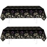 2 Pack New Years Tablecloths,Plastic Table Cloths Disposable,54 x 108 Inch,Black and Gold Tablecloths for Rectangular,New Years Decorations,New Years Eve Party Supplies,2025 Happy Nye Party Supplies