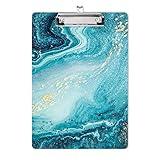 Hongri Wooden Clipboard, Fashion Design Clip Board for Classroom Students,Teacher, Women, Kids, Cute Custom Pattern, Standard Letter Size 9 x 12.5 in with Low Profile Metal Clip, Teal Marble