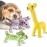 SunGrow Cotton Rope Knot Puppy & Ferret Toys, Tough Teething Chewable Teddy Bear, Giraffe, and Dog, Handwoven for Small Breeds Dog, for Teeth and Gums, Multicolor, 3 Pieces per Pack