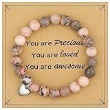 MIXJOY Encouraging Message Reminder Gift for Teens- You are Precious Loved Awesome Inspiring Pink Elastic Bracelet, Uplifting Self Worth Strength Affirm Positivity Gift for Building Confidence