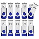 MOSDART USB2.0 16GB Flash Drive, Swivel Design with LED Indicator, Keychain Loop, FAT32 Memory Stick for Data Storage, Blue(Pack of 10)