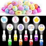 MOREDOTS Easter Basket Stuffers - 32 Pack Easter Eggs with Finger Projector Lights - Easter Toys/Gifts Prizes for Kids Teens Boys Girls - Glow in The Dark Hunt Egg Fillers Party Favor Supplies