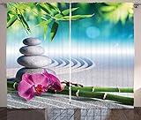 Ambesonne Spa Curtains, Sand Orchid and Massage Stones in Garden Sunny Day Yoga, Living Room Bedroom Window Drapes 2 Panel Set, 108" X 84", Blue Gray