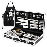 Kaluns Grilling Accessories, Dad Gifts for Fathers Day Grilling Gifts, Heavy Duty Stainless Steel BBQ Grill Tools Set for Outdoor Grill with Aluminum Case and Apron, Dad Birthday Gifts for Men Husband
