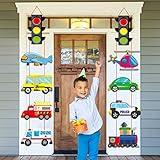 Ticiaga 10pcs Transportation Cardboard Cut-out for Outdoor Porch Sign Door Banner, Transportation Theme Birthday Party Banner, Car Theme Hanging Party Decoration Kit, Mix of Car, Plane, Traffic Light