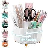 Cayxenful Pencil Holder For Desk,5 Slots 360°Degree Rotating Desk Organizers And Accessories,Desktop Storage Stationery Supplies Organizer, Cute Pencil Cup Pot For Office, School, Home (B-White)