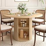 weselon 47 inch Round Dining Table for 4, Kitchen Table Dinner Table with 2-Layer Storage Shelf and Wood Slide Door for Home Dining Room Living Room (Natural)