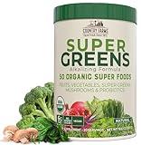 COUNTRY FARMS Super Greens Natural Flavor, 50 Organic Super Foods, Packed with Fiber, USDA Organic Drink Mix, Fruits, Vegetables, Super Greens, Mushrooms & Probiotics, Supports Energy, 6g Fiber