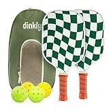 Dinkly Pickleball Paddles Set of 2 - USAPA Approved Graphite/Fiberglass Pickleball Racket, 2 Pickleball Rackets, 4 Balls and 1 Portable Carry Bag, Pickle Ball Set for Men Women, Wave Check